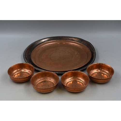 329 - Middle Eastern Objects Made Of Copper Including 4 Bowls And 2 Trays