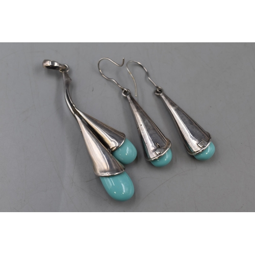 79 - Silver 925 Turquoise Art Noveau style Pendant and Earring Set