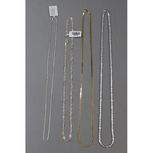 80 - Selection of Four New Silver 925 Necklaces. Various Lengths.