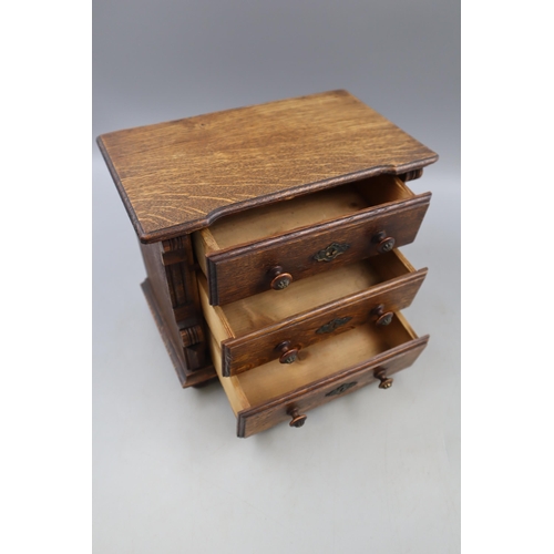 335 - Miniature oak 3 Drawer Cabinet (25cm x 20cm) and a Orinetal Black Laquered Hand painted Jewellery Bo... 