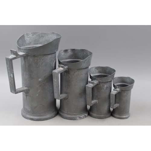 342 - Collection of Four Pewter Measuring Jugs, 1 Deciliter, 2 Deciliter, 1/2 liter and 1 Liter, all Marke... 