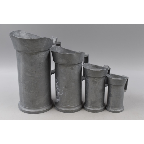 342 - Collection of Four Pewter Measuring Jugs, 1 Deciliter, 2 Deciliter, 1/2 liter and 1 Liter, all Marke... 