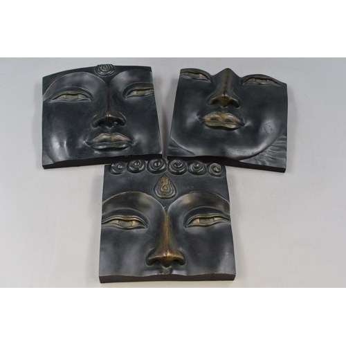 351 - Three Resin Wall Hanging Bronzed Effect Three Dimensional Buddha Pictures 8