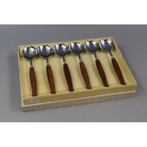 355 - Mid Century teak Handled Spoon Set in Original Box