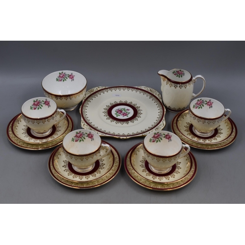 366 - Fifteen Piece Royal Grafton China Tea Set. Comprises of 4 Trios, Cake Plate, Sugar Bowl and Milk Jug