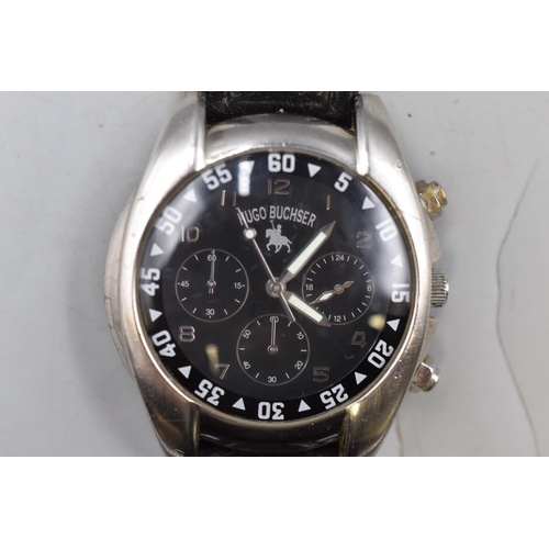 90 - A Hugo Buchser Chronograph Gents Watch, Working.