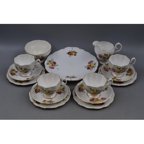 367 - Fine Bone China Tea Set Includes 4 Trios, Cake Plate, Milk Jug and Sugar Bowl