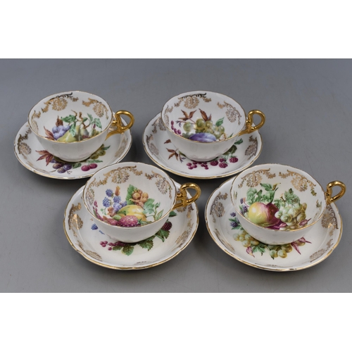 368 - Set of 4 Fine Bone China Fruit themed Cups and Saucers