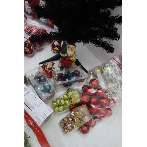 371 - A Large Selection of Christmas Decorations and Accessories. Includes Black 3ft Christmas Tree, Baubl... 