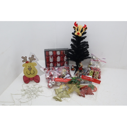 371 - A Large Selection of Christmas Decorations and Accessories. Includes Black 3ft Christmas Tree, Baubl... 