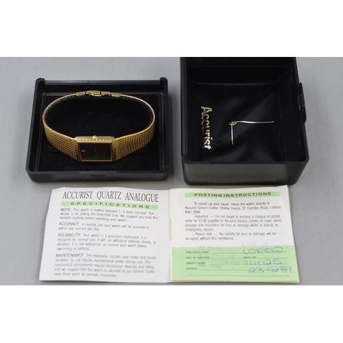 105 - A Ladies Accurist Diamond Watch, In Case With Instructions. Working.