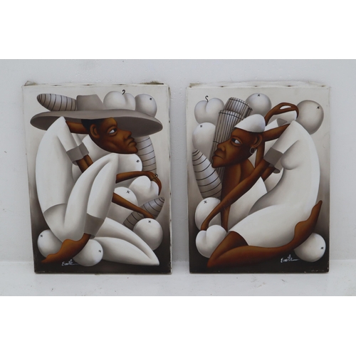 376 - Pair of Laurent Casimir Figural Canvas Paintings approx 16