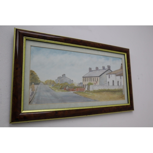 378 - Water Colour Painting Of School Lane, Martin Moss In Early 1900's By Ron Parkinson And 2 Frame Glaze... 