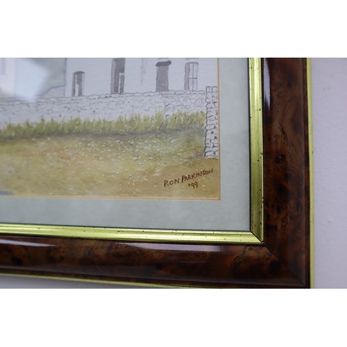 378 - Water Colour Painting Of School Lane, Martin Moss In Early 1900's By Ron Parkinson And 2 Frame Glaze... 