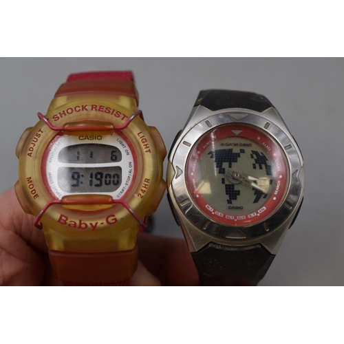 114 - Two Casio Digital Watches, Includes Baby-G. Both Working.