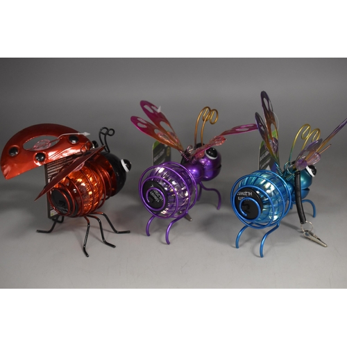 388 - Three Colourful Illuminating Dangly ( From Attached Springy Boing Boing) Garden Bugs Approx 12cm in ... 