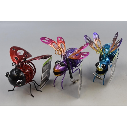 388 - Three Colourful Illuminating Dangly ( From Attached Springy Boing Boing) Garden Bugs Approx 12cm in ... 