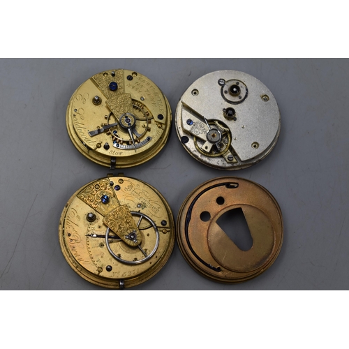 130 - Three Vintage Pocket Watch Faces, For Spares and Repairs. Includes Bevan Birkenhead, Leddicoat Newca... 