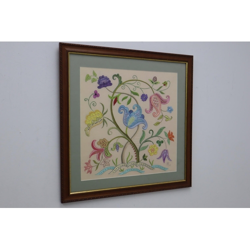 427 - 2 Floral Embroidery Art In Frames By 