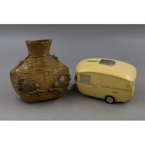 247 - Authentic Japanese Crab Wall Pocket and a Ceramic Caravan Money Box