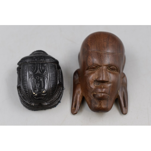 261 - Traditional Tribal Teak Head and a Scarab Paperweight