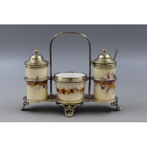 264 - Vintage Cruet Set, Ceramics Marked as Wedgewood, Silver Plated Holder by John Round & Son, Cruet Spo... 