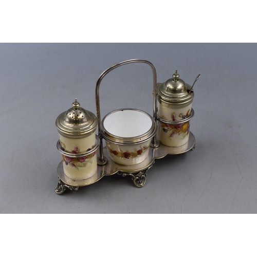 264 - Vintage Cruet Set, Ceramics Marked as Wedgewood, Silver Plated Holder by John Round & Son, Cruet Spo... 