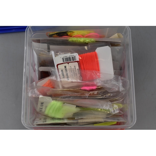 467 - Three Boxes of Fishing Accessories including Chenille, quick tye tool, Poly Yarn and More