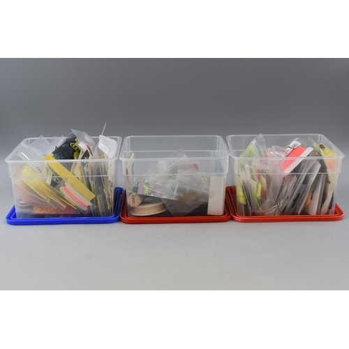 467 - Three Boxes of Fishing Accessories including Chenille, quick tye tool, Poly Yarn and More