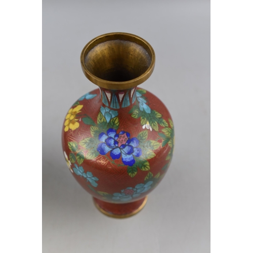 281 - Pair of Vintage Oriental Cloisonné Enamel on Brass Vase's, Floral Pattern, approx 9