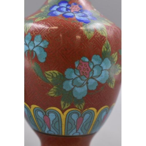 281 - Pair of Vintage Oriental Cloisonné Enamel on Brass Vase's, Floral Pattern, approx 9