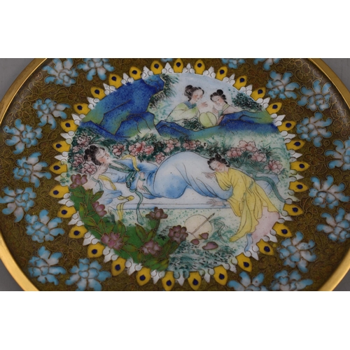 282 - Eight Matching Pieces of Cloisonne and a Decorative Metal Ware Plate (21cm)