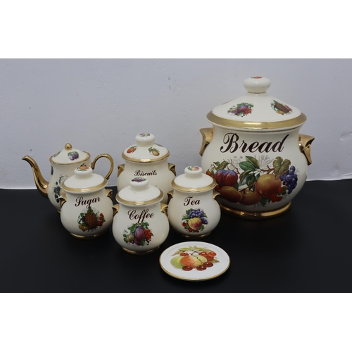 283 - A Selection of Fruit Themed Ceramic Kitchen Ware, Includes Bread Bin, Biscuit Jar and More