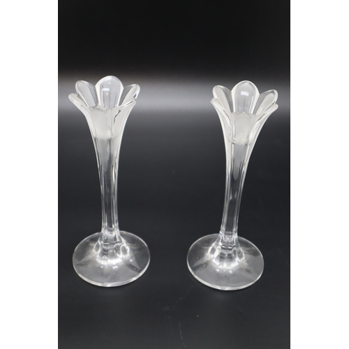 285 - Pair of Floral Glass Candleholders with frosted Finish (22cm)