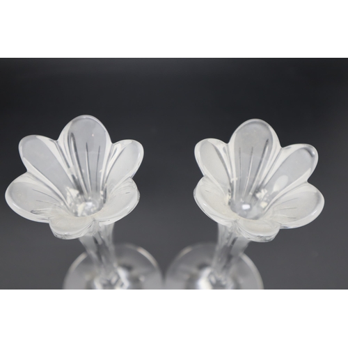 285 - Pair of Floral Glass Candleholders with frosted Finish (22cm)