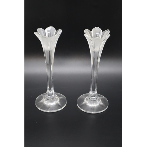 285 - Pair of Floral Glass Candleholders with frosted Finish (22cm)