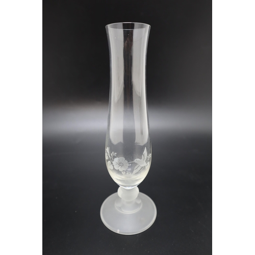 286 - Set of 4 Etched Champagne Glasses with Frosted Stems and a Matching Vase