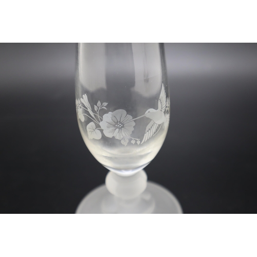 286 - Set of 4 Etched Champagne Glasses with Frosted Stems and a Matching Vase