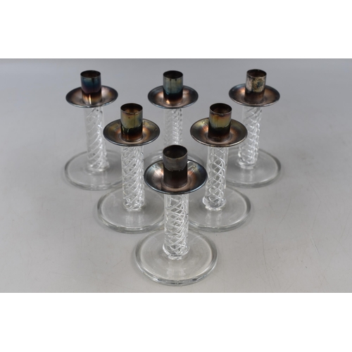 287 - Set Of 6 Of Metallic Candlestick Holders With Spiral Twist Glass Stands Approx 5