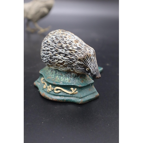 512 - Mixed Lot to include a Wood and Brass Trinket Box, Vintage Fighting Cock and Cast Iron Hedgehog Them... 