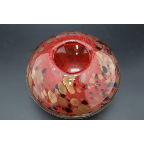 293 - Czech Splatter Art Glass Bowl in Orange, Brown and Gold (20cm)