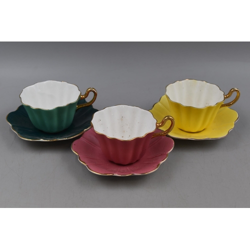 295 - Three Royal Stuart Art Deco Style China Duos, In Yellow, Pink and Green.