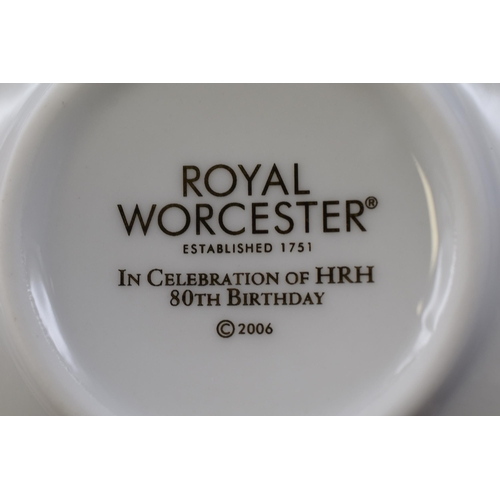 298 - A Boxed Royal Worcester Ceramic Cup and Saucer Set, Celebrating HRH 80th Birthday. Four Cups and Fou... 