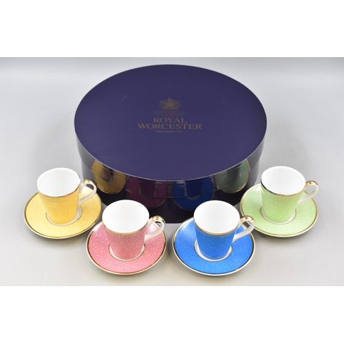 298 - A Boxed Royal Worcester Ceramic Cup and Saucer Set, Celebrating HRH 80th Birthday. Four Cups and Fou... 