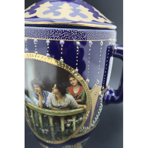 303 - A Large Blue Lidded Satsuma Vase, Depicting Classical Scene. Approx 14.5