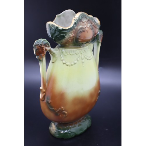 305 - Antique Porcelain Vase with twin Rams Head Handles with Gilt decoration and Cattle Design (34cm)