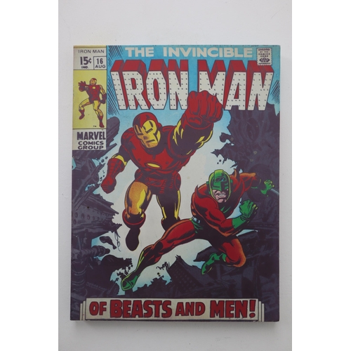 590 - Three Marvel 'The Invincible Iron Man' Wall Hanging Canvas Comic Book Covers, All Approx 16