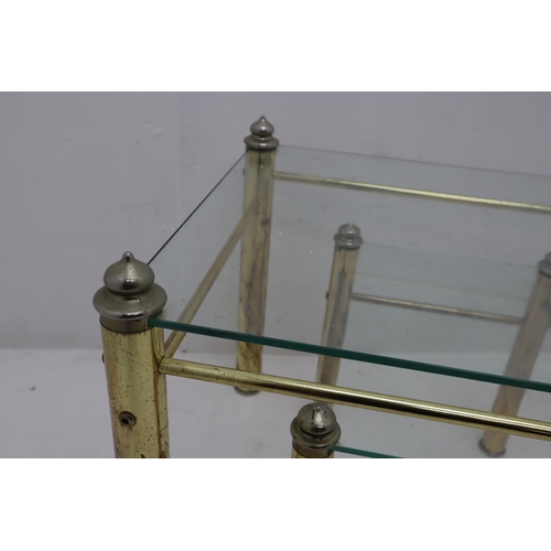 628 - Three Piece Glass and Chrome Table Set (Largest 114cm x 54cm)