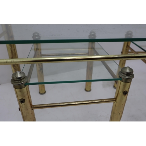 628 - Three Piece Glass and Chrome Table Set (Largest 114cm x 54cm)