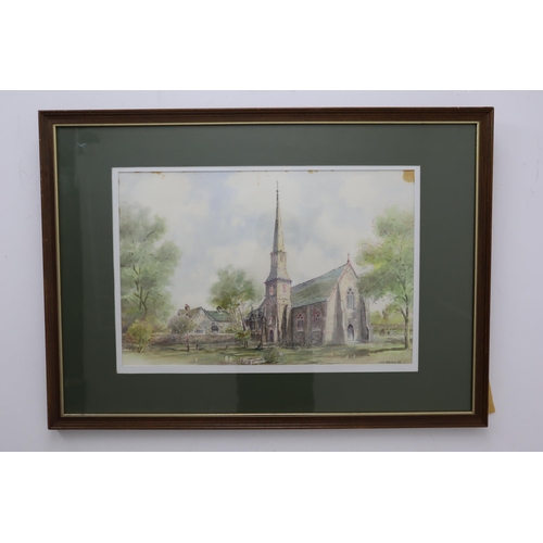 631 - Large Framed and Glazed Detailed Water Colour Painting Depicting a landscape Church Scene signed by ... 